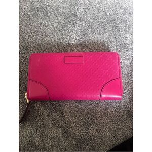 Gucci Diamante Leather Card Holder Zip Around Wallet Pink